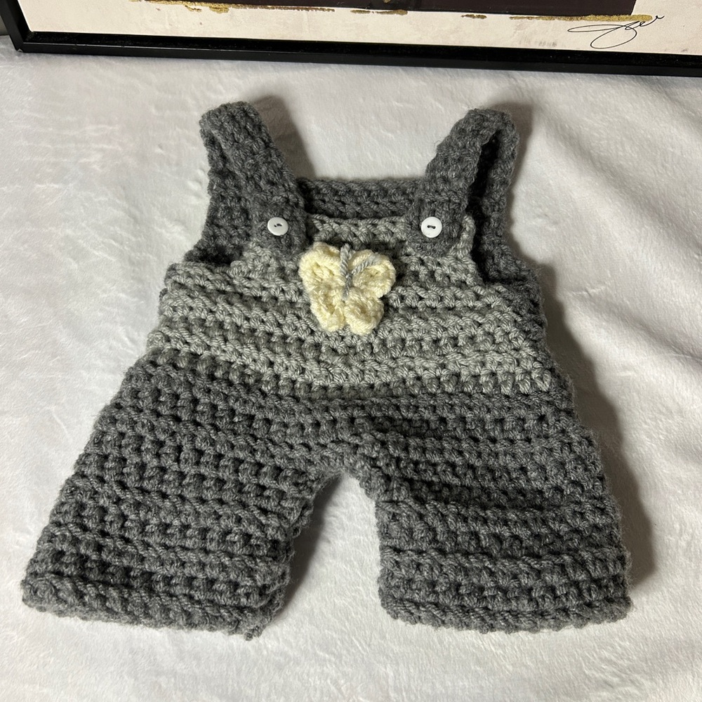 Crochet Teddy Bear with Grey overalls - Handmade - Picture 3 of 4